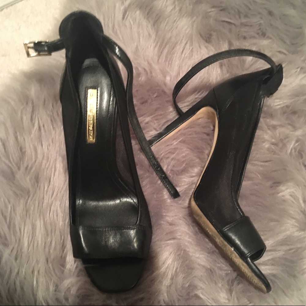 BCBGeneration Natalee Black Leather Peep Sandal